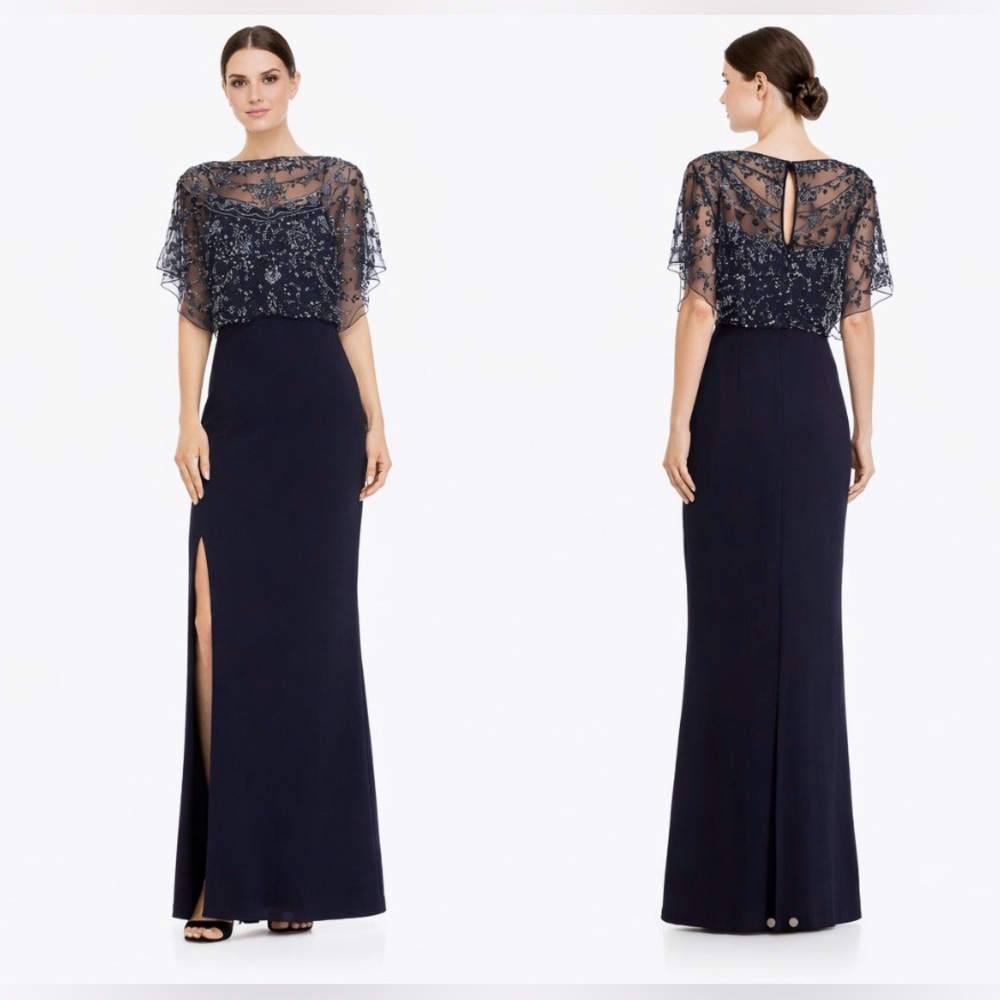 Aidan Mattox Dress 4 Blue Sequin Formal Long Maxi Cruise Party Wedding $450 NEW